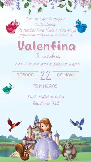 Convite de Aniversário Princesa Sofia Lilás Modelo Editável