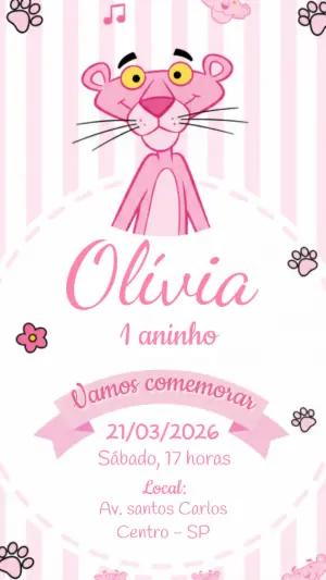 Convite de Aniversário Pantera Cor-de-Rosa Editável