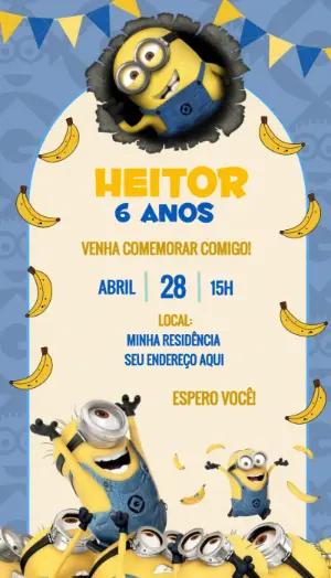 Convite de Aniversário Minions: Modelo Digital para Editar