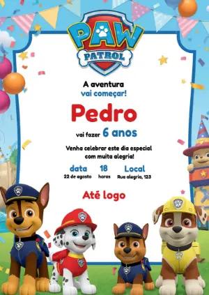 Convite de Aniversário Patrulha Canina editável