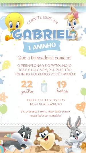 Convite de 1º Aninho Baby Looney Tunes para Editar