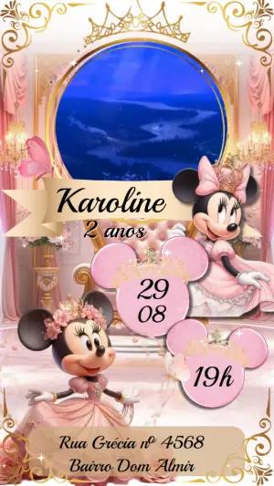 Convite Animado Minnie Realeza Rosa e Dourado para Editar