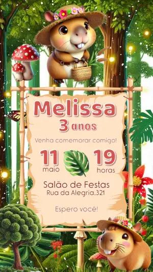 Convite de Aniversário Capivara na Floresta para Editar