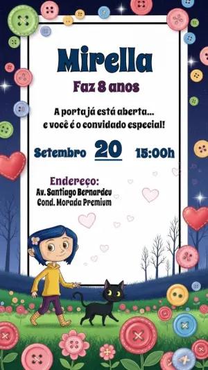 Convite Aniversário Coraline Misterioso para Editar Online