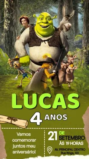 Convite de Aniversário Shrek e sua Turma para Editar Online
