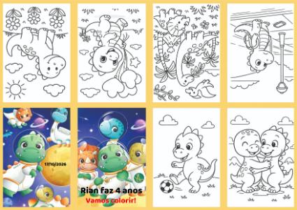 Livrinho de Colorir Dinossauro Baby Editável para Aniversário