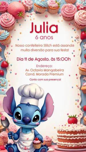 Convite Aniversário Stitch Confeiteiro para Editar Online