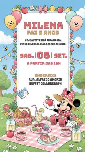 Convite de Aniversário Minnie Piquenique para Editar Online