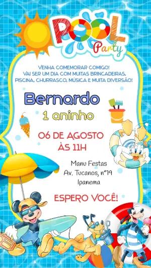 Convite de Aniversário Pool Party Turma do Mickey para Editar