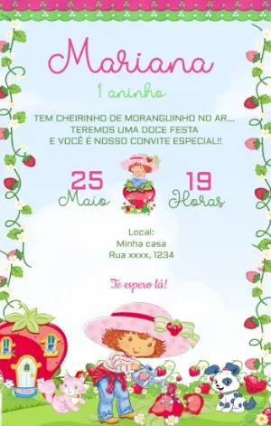 Convite Aniversário Moranguinho Clássico Editável para Menina
