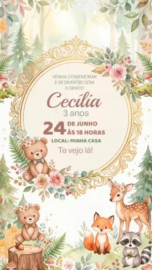 Convite de Aniversário Bosque Encantado Aquarela para Editar