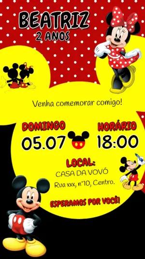Convite de Aniversário Mickey e Minnie Clássico para Editar