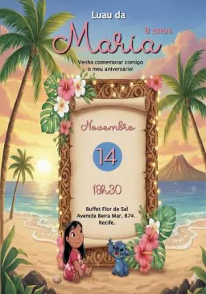 Convite Aniversário Lilo e Stitch Luau para Editar Online