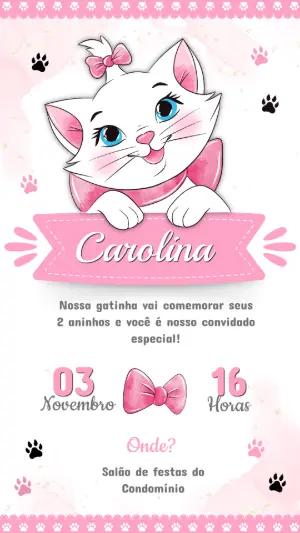 Convite de Aniversário Gatinha Rosa Delicado para Editar