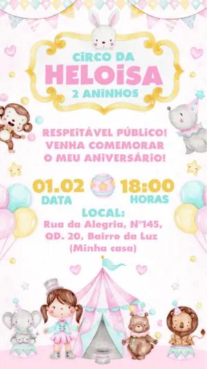Convite Editável Aniversário Circo Rosa Aquarela Fofo