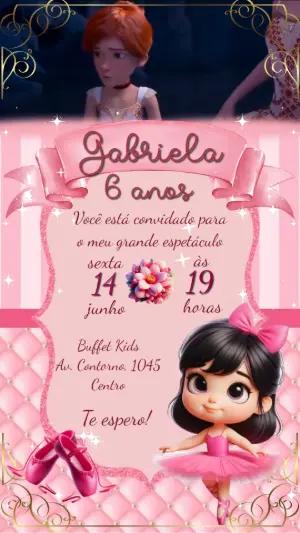 Convite Animado Aniversário Bailarina para Editar Online