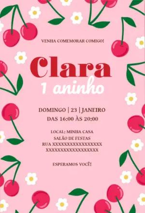 Convite de Aniversário Cerejinha para Editar Online
