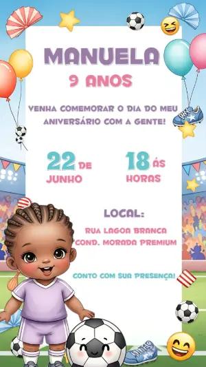 Convite Aniversário Futebol Menina para Editar Online
