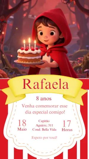 Convite de Aniversário Chapeuzinho Vermelho 3D para Editar
