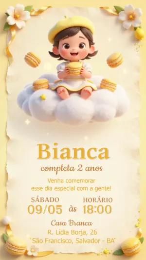 Convite de Aniversário Infantil Doces e Macarons Editável