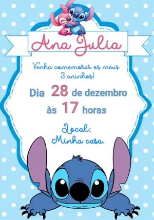 Convite de Aniversário Stitch e Angel para Editar Online