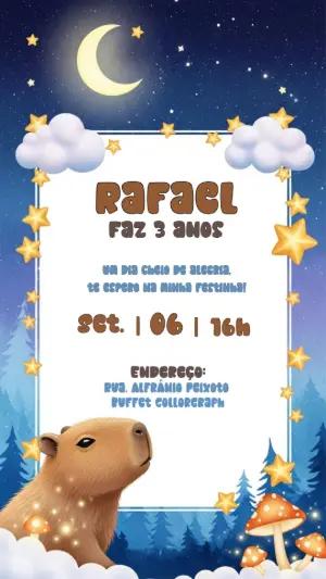 Convite Aniversário Capivara no Céu Estrelado para Editar