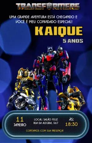 Convite de Aniversário Transformers Azul para Editar Online