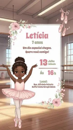 Convite Aniversário Bailarina Morena para Editar Online