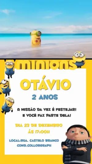 Convite Animado Minions para Aniversário Infantil Editável