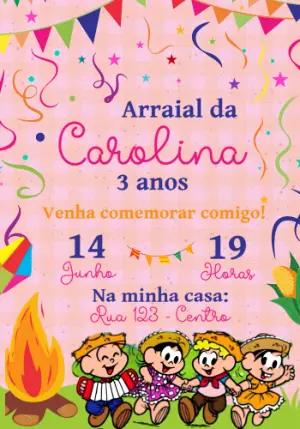 Convite de Aniversário Festa Junina Turma da Mônica Editável