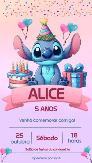 Convite de Aniversário Stitch para Editar Online