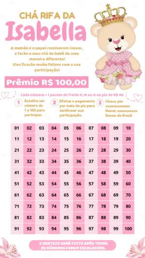 Chá Rifa Ursinha Princesa Rosa e Dourado para Editar