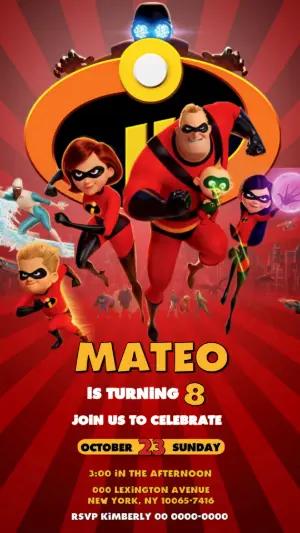 Animated The Incredibles Family Birthday Video Invitation