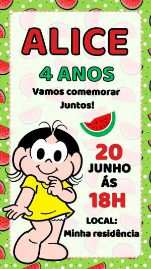 Convite de Aniversário Magali Melancia: Modelo Digital Editável