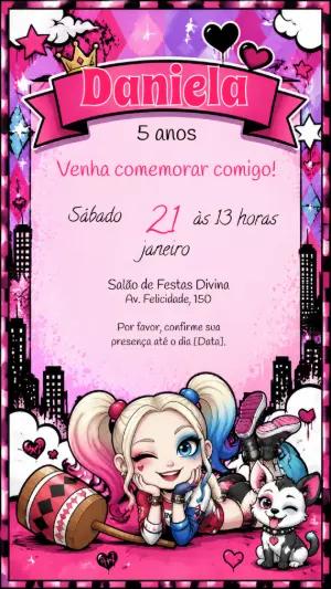 Convite de Aniversário Alerquina Rosa Modelo Editável