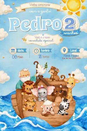 Convite Animado de Aniversário Arca de Noé para Editar
