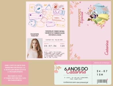 Convite de Aniversário Tema Viagem e Princesas para Editar