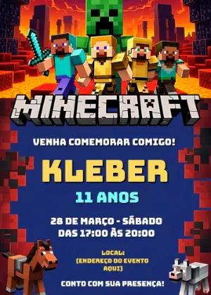 Modelo de Convite Minecraft Editável para Festa Infantil