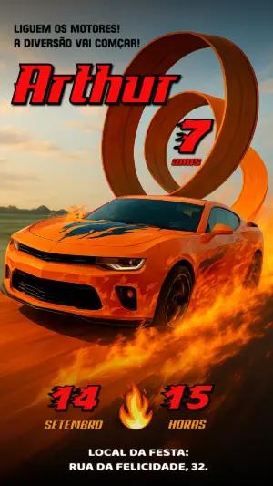 Convite de Aniversário Carros de Corrida para Editar Online