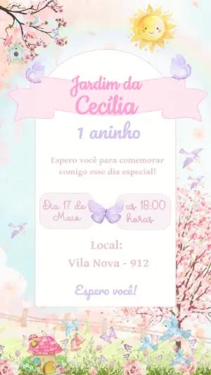 Convite de Aniversário Jardim Encantado Aquarela Editável