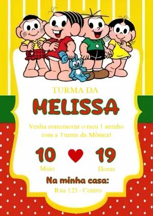 Convite de Aniversário Turma da Mônica Colorido para Editar