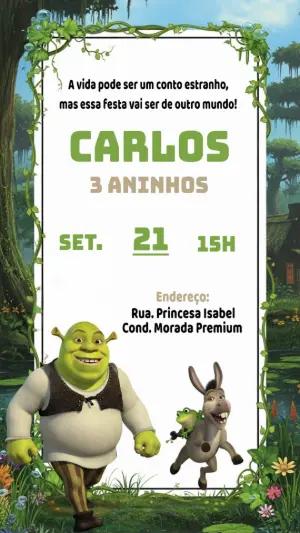 Convite de Aniversário Shrek com Personagens para Editar Online