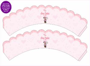 Saia de Cupcake Minnie Mouse Rosa Editável para Imprimir