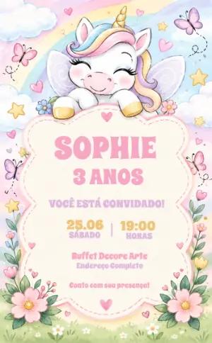Convite de Aniversário Unicórnio Mágico para Editar e Enviar