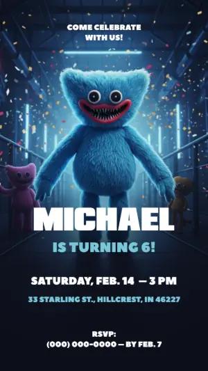 Huggy Wuggy Birthday Invitation Editable Digital Template