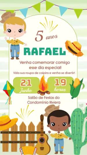 Convite Aniversário Festa Junina com Meninos para Editar Online