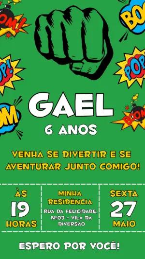 Convite Digital Aniversário Hulk Quadrinhos Editável