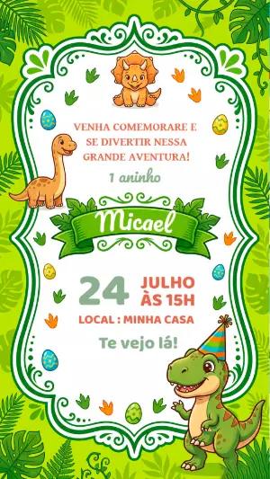 Convite de Aniversário Dinossauro Baby Fofo para Editar