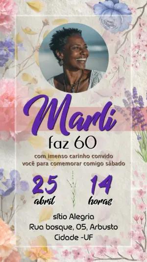 Convite de Aniversário Feminino Floral com Foto Editável