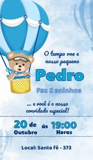Convite de Aniversário Urso Baloeiro Azul para Editar